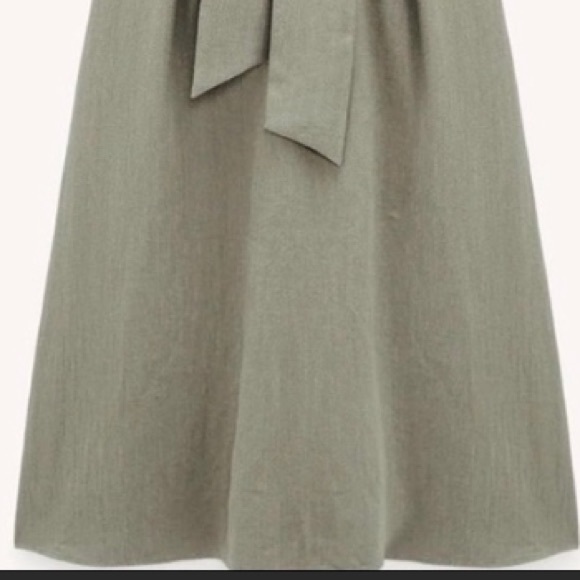 ZARA Linen Blend Midi Dress with Tie Belt Size Large Khaki - Picture 2 of 5